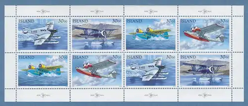 Island 1993 Postflugzeuge  Mi.-Nr. 791-94 Kleinbogen (8 Werte) **