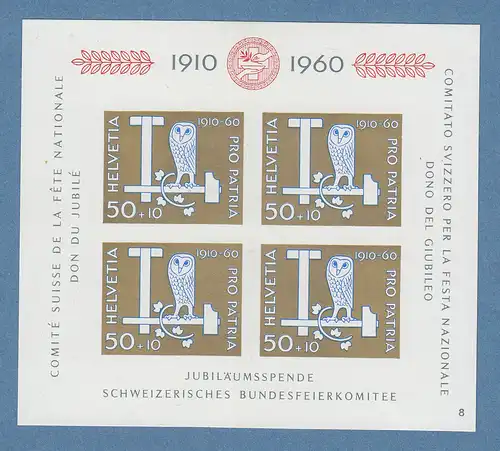 Schweiz 1960  50 Jahre Pro Patria  Mi.-Nr. Block 17 **