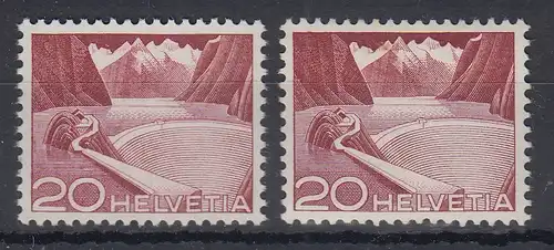 Schweiz 1949 Freimarke 20 C. Stausee Mi.-Nr. 533 in 2 deutlich untersch. Farben 