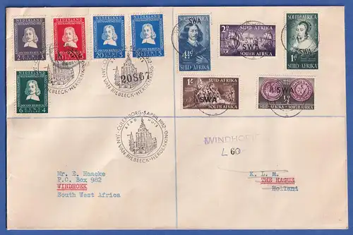 SWA 1952 Jan von Riebeeck Mi.-# 269-273 auf Brief, dazu NL Mi-# 583-86 O