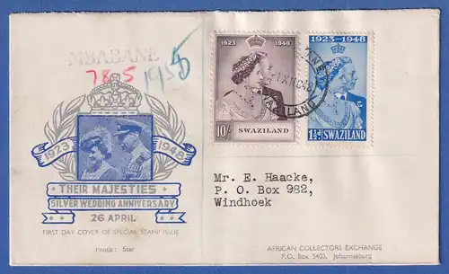 Swaziland 1948 Silberhochzeit Mi.-Nr. 48-49 auf FDC O MBABANE