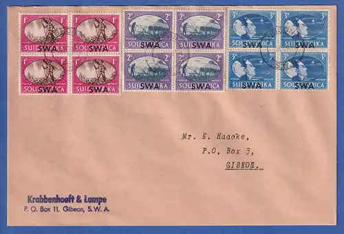 SWA 1945 Kriegsende Mi.-Nr. 246-251, Viererblocks auf FDC O GIBEON