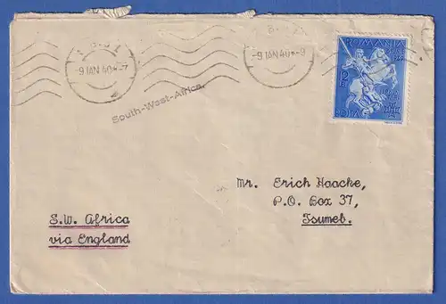Rumänien 1940 Schöner Brief mit Mi.-Nr. 607 aus SIBIU nach Tsumeb SWA