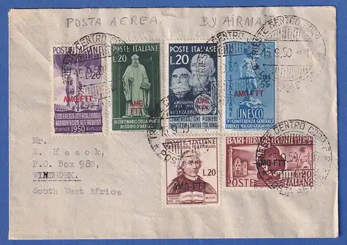 Triest Zone A 1950 Schöner Luftpost-Brief aus TRIEST nach Windhoek SWA