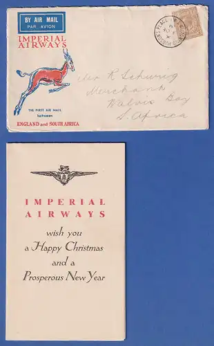 Großbritannien 1931 Weihnachtsgrußbrief der IMPERIAL AIRWAYS nach Walvis Bay SWA