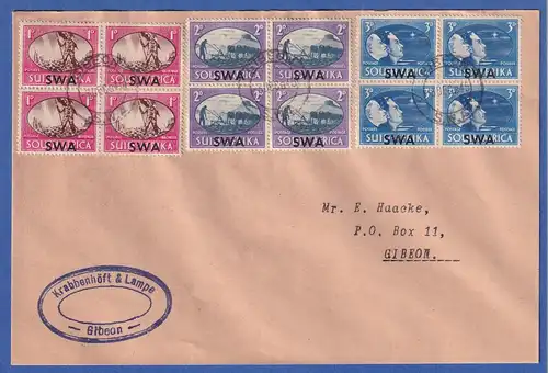 SWA 1945 Kriegsende Mi.-Nr. 246-251 Viererblocks auf FDC O GIBEON