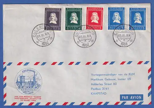 Niederlande 1952 Luftpostbrief mit Mi.-Nr.583-586 a. CULEMBORG nach Kapstadt RSA
