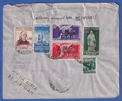 Triest Zone A, 1950, Schöner Luftpost-Brief aus TRIEST nach Windhoek SWA