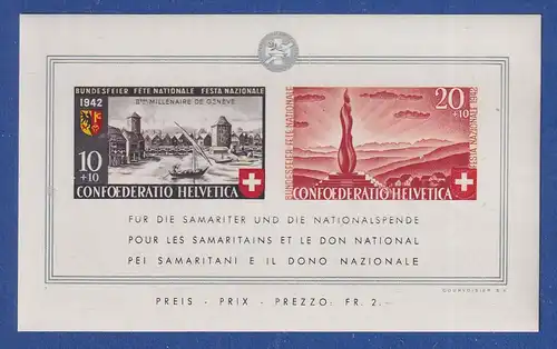 Schweiz 1942 Pro Patria Genf Mi.-Nr. Block 7 postfrisch **