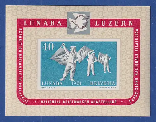 Schweiz 1951 Briefmarkenausstellung LUNABA Mi.-Nr. Block 14 postfrisch ** 