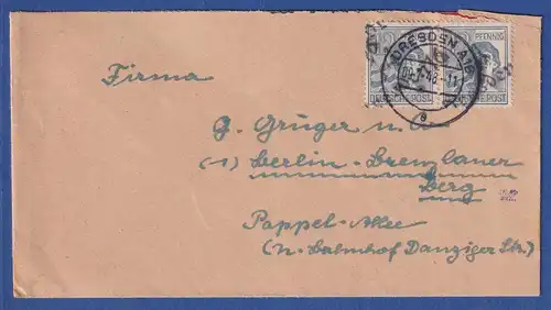 SBZ Bezirkshandstempel Bezirk 14 Dresden 12 Pfg MEF auf Brief nach Berlin