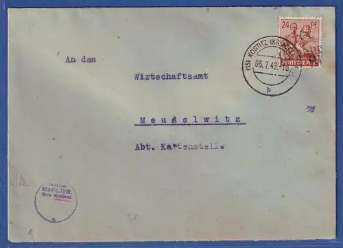 SBZ Bezirkshandstempel Bezirk 16 Altenburg 24 Pfg EF auf Brief nach Meuselwitz