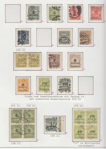 Dt. Reich Inflation Mi.-Nr. 313-30 Spezialsammlung PARALLELERSCHEINUNGEN PE1-PE6