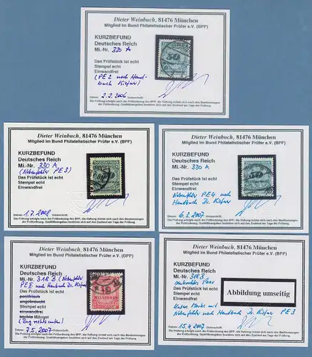 Dt. Reich Inflation Mi.-Nr. 313-30 Spezialsammlung PARALLELERSCHEINUNGEN PE1-PE6