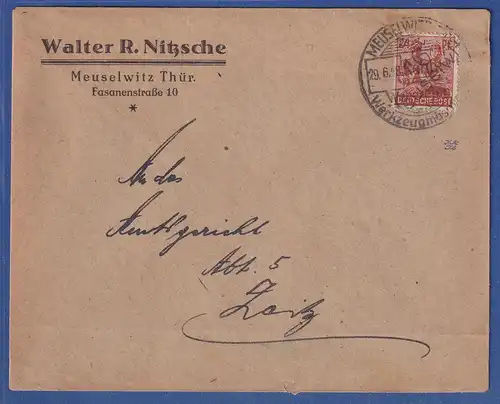 SBZ Bezirkshandstempel Bezirk 16 Meuselwitz 24 Pfg EF auf Brief nach Zeitz
