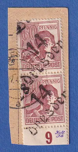 SBZ Bezirkshandstempel Bez.14 Dresden 28, 60 Pf senkr. Paar auf Paketkartenstück