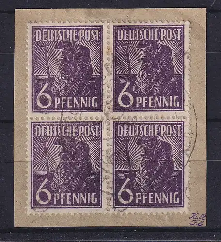 SBZ Bezirkshandstempel Bez.14 Sebnitz, 6 Pf Viererblock auf Paketkartenstück