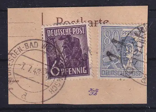 SBZ Bezirkshandstempel Bez.14 Glashütte, 2 Werte auf Postkartenausschnitt