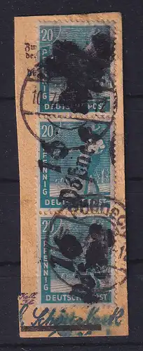 SBZ Bezirkshandstempel Bez.16 Pößneck, 20 Pf 3er-Streifen auf Paketkartenstück