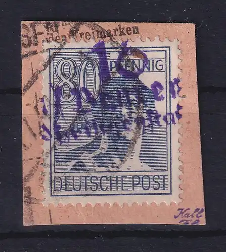 SBZ Bezirkshandstempel Bez.16 Beuren-Heiligenstadt 80 Pf auf Paketkartenstück