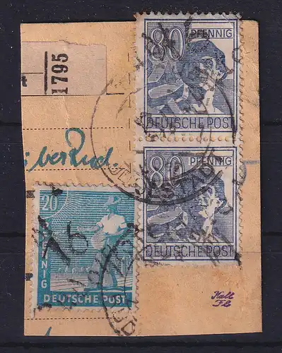 SBZ Bezirkshandstempel Bez.16 Rudolstadt 3 Werte auf Paketkartenstück