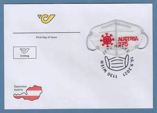 Österreich 2021 Briefmarke FFP2-Corana-Maske 275 Ct. auf Ersttagsbrief / FDC 