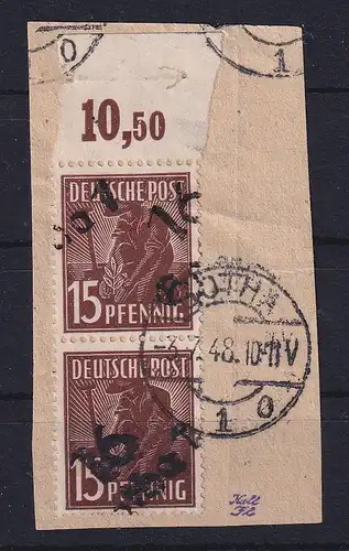 SBZ Bezirkshandstempel Bez.16 Gotha 15Pfg Paar auf Paketkartenstück