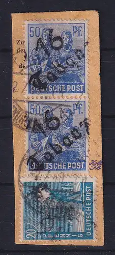 SBZ Bezirkshandstempel Bez.16 Tabarz 20 und 50 Pfg auf Paketkartenstück