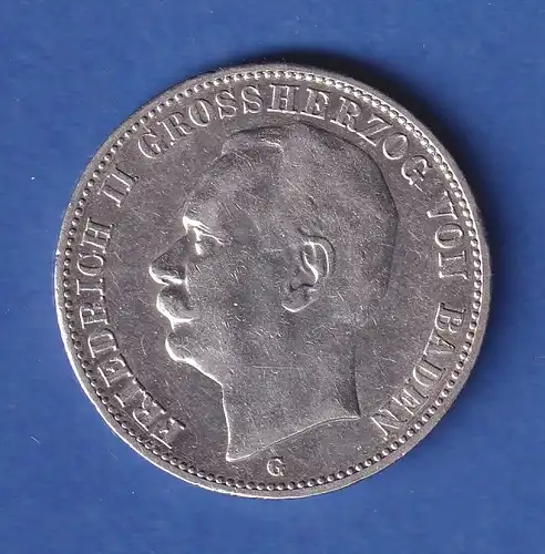 Dt. Kaiserreich Baden Silbermünze Großherzog Friedrich II. 3 Mark 1908 G ss-vz