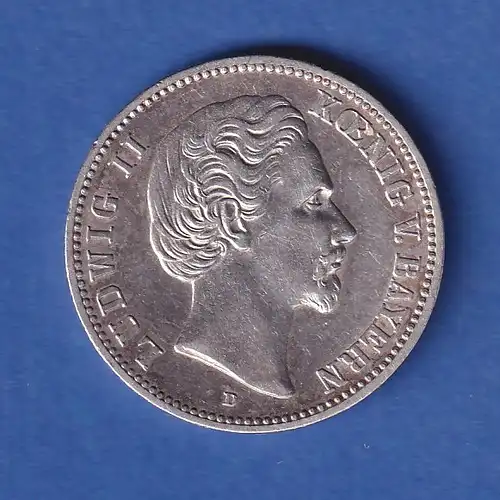 Dt. Kaiserreich Bayern Silbermünze Ludwig II. 2 Mark 1880 D sehr schön 