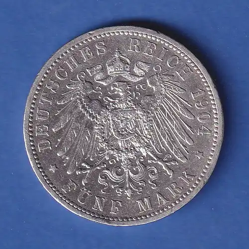 Dt. Kaiserreich Baden Silbermünze Großherzog Friedrich 5 Mark 1904 G