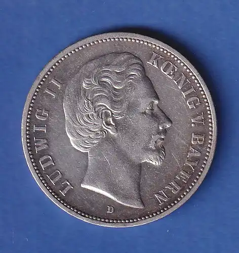 Dt. Kaiserreich Bayern Silbermünze Ludwig II. 5 Mark 1876 D ss-vz
