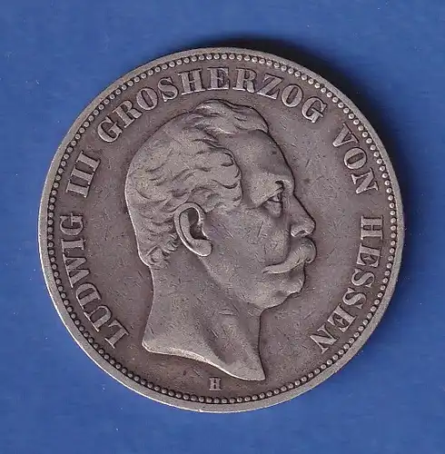 Dt. Kaiserreich Hessen Silbermünze Großherzog Ludwig III. 5 Mark 1875 H