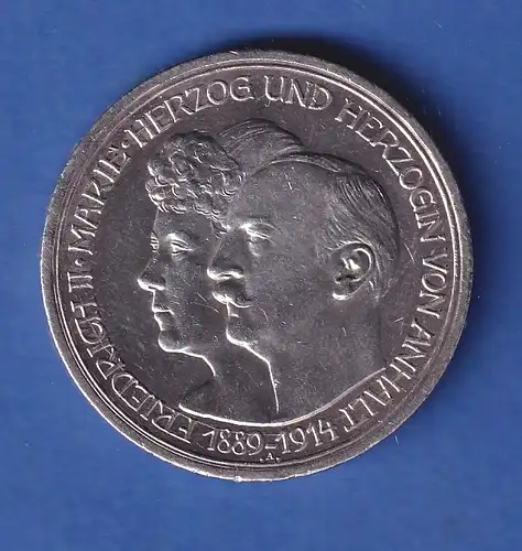 Dt. Kaiserreich Anhalt Silbermünze Herzogpaar 3 Mark 1914 A vz!
