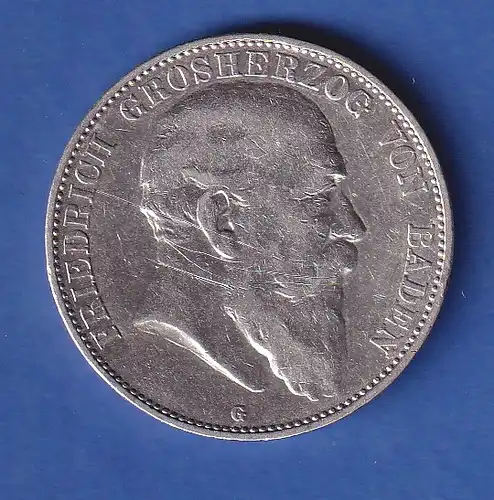 Dt. Kaiserreich Baden Silbermünze Großherzog Friedrich 5 Mark 1907 G