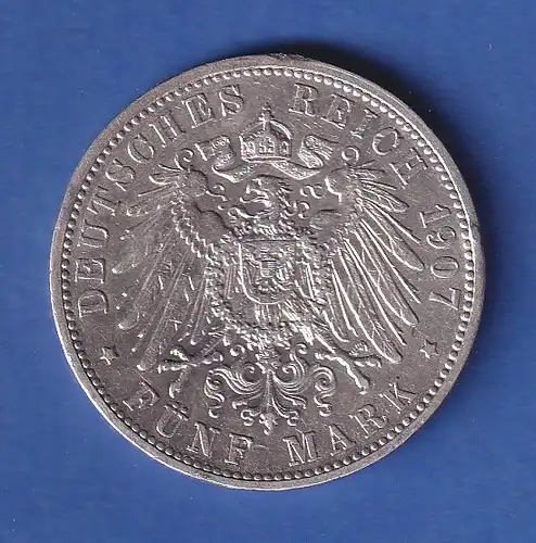 Dt. Kaiserreich Baden Silbermünze Großherzog Friedrich 5 Mark 1907 G