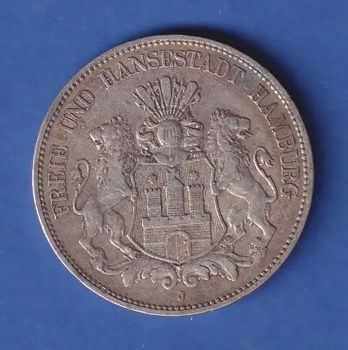 Dt. Kaiserreich Hamburg Silbermünze Stadtwappen 5 Mark 1899 J