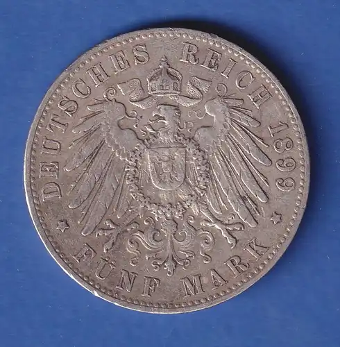 Dt. Kaiserreich Hamburg Silbermünze Stadtwappen 5 Mark 1899 J