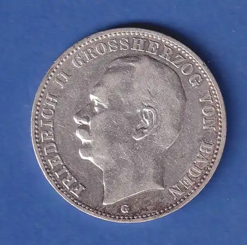 Dt. Kaiserreich Baden Silbermünze Großherzog Friedrich II. 3 Mark 1910 G