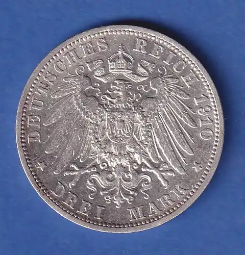 Dt. Kaiserreich Baden Silbermünze Großherzog Friedrich II. 3 Mark 1910 G