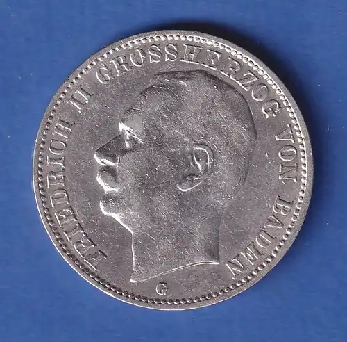 Dt. Kaiserreich Baden Silbermünze Großherzog Friedrich II. 3 Mark 1909 G ss-vz