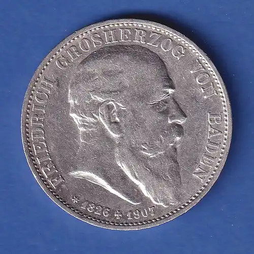 Dt. Kaiserreich Baden Silbermünze auf den Tod Großherzog Friedrich 5 Mark 1907