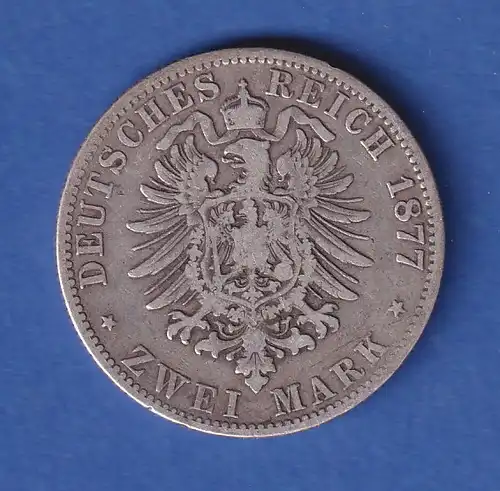 Dt. Kaiserreich Hamburg Silbermünze Stadtwappen 2 Mark 1877 J