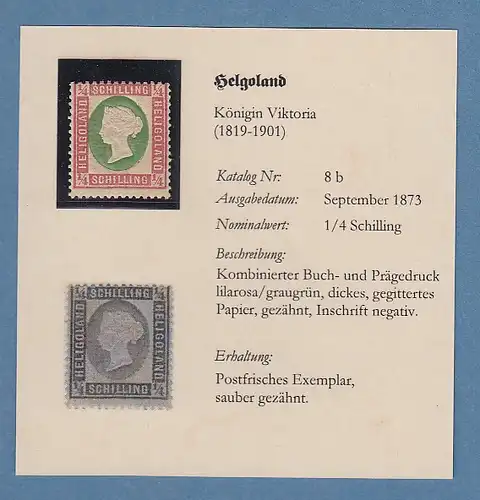 Altdeutschland Helgoland 1873  1/4 Schilling Mi.-Nr. 8b postfrisch **