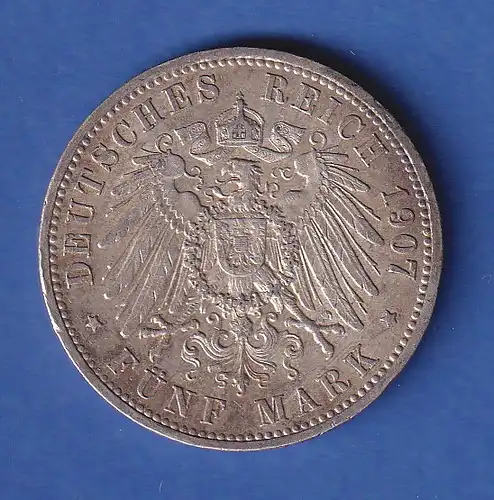 Dt. Kaiserreich Preußen Wilhelm II. Silbermünze 5 Mark 1907 A ss-vz