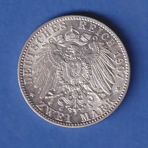 Dt. Kaiserreich Baden Silbermünze Großherzog Friedrich 2 Mark 1907 G 