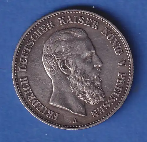 Dt. Kaiserreich Preußen Friedrich III. Silbermünze 2 Mark 1888 A vz! Patina !