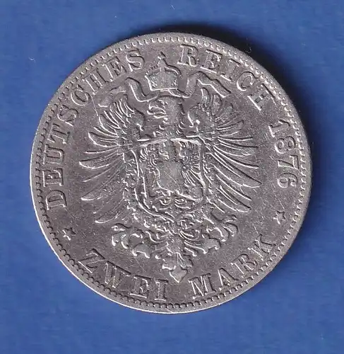 Dt. Kaiserreich Baden Silbermünze Großherzog Friedrich 2 Mark 1876 G