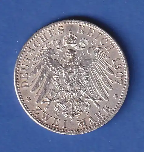 Dt. Kaiserreich Baden Silbermünze Tod von Großherzog Friedrich 2 Mark 1907 G 