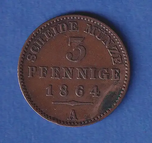 Reuß - Ältere Linie Greiz Umlaufmünze 3 Pfennige 1864 Cu